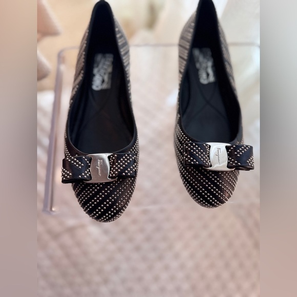 Salvatore Ferragamo Black Flats with Silver Accents - Picture 2 of 7